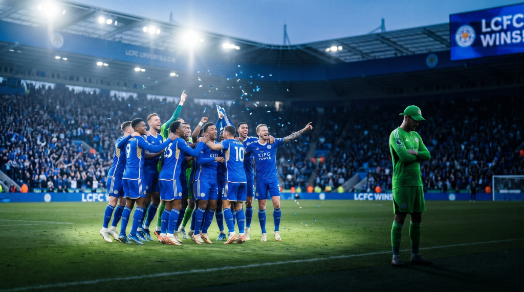 A blue-toned stadium scene with a team celebrating in bright light while one solitary figure stands in shadow at the edge of the frame, symbolising the power of unseen contributors, minimalist, cinematic, inspirational.